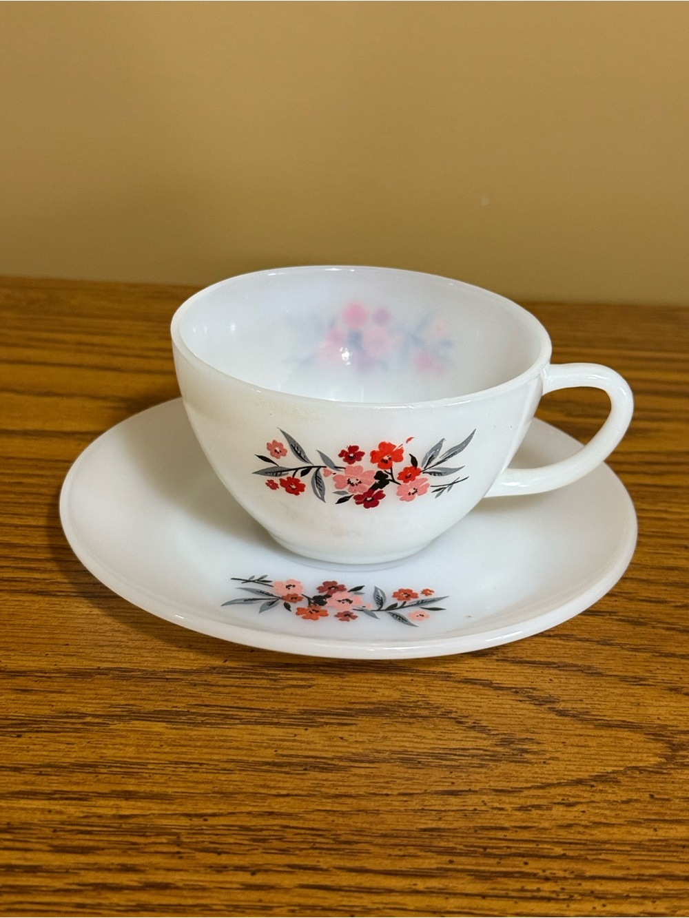 Fire King Vintage Coffee Cup And Saucer Primrose Design MCM Circa 1950s-1960s